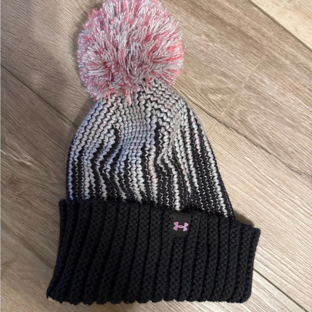 Under Armour Kids' Black and Pink Striped Beanie